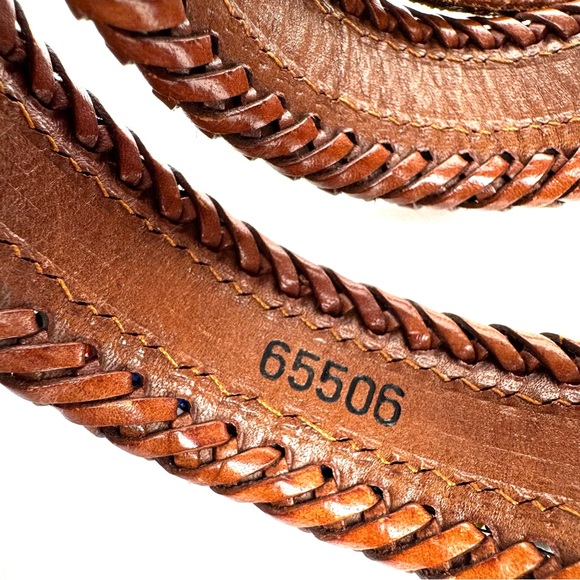 Vintage Hand-Beaded Leather Belt | Boho Western | Braided Leather Patina Buckle main image 5